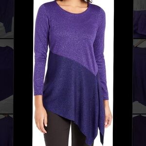 Alfani PM Amethyst Sparkle Asymmetrical Tunic – Petite Medium